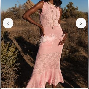 Andreeva Pink knit feather midi dress